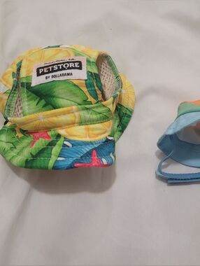 PETSTORE Tropical Print Pet Sun Hat + Blue Green Cap Set